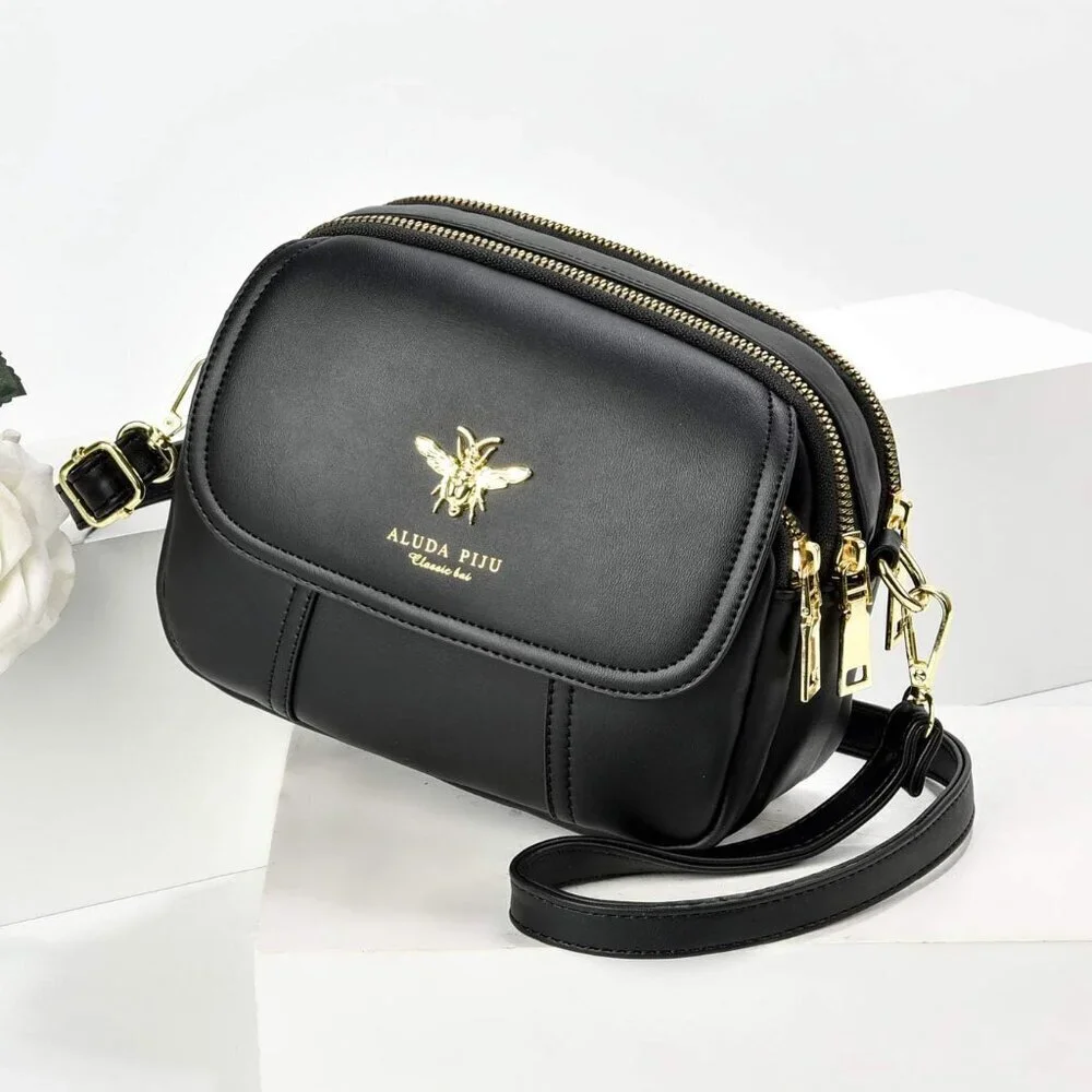 Small Faux Leather Crossbody Bag With Multiple Zipper Pockets for Women